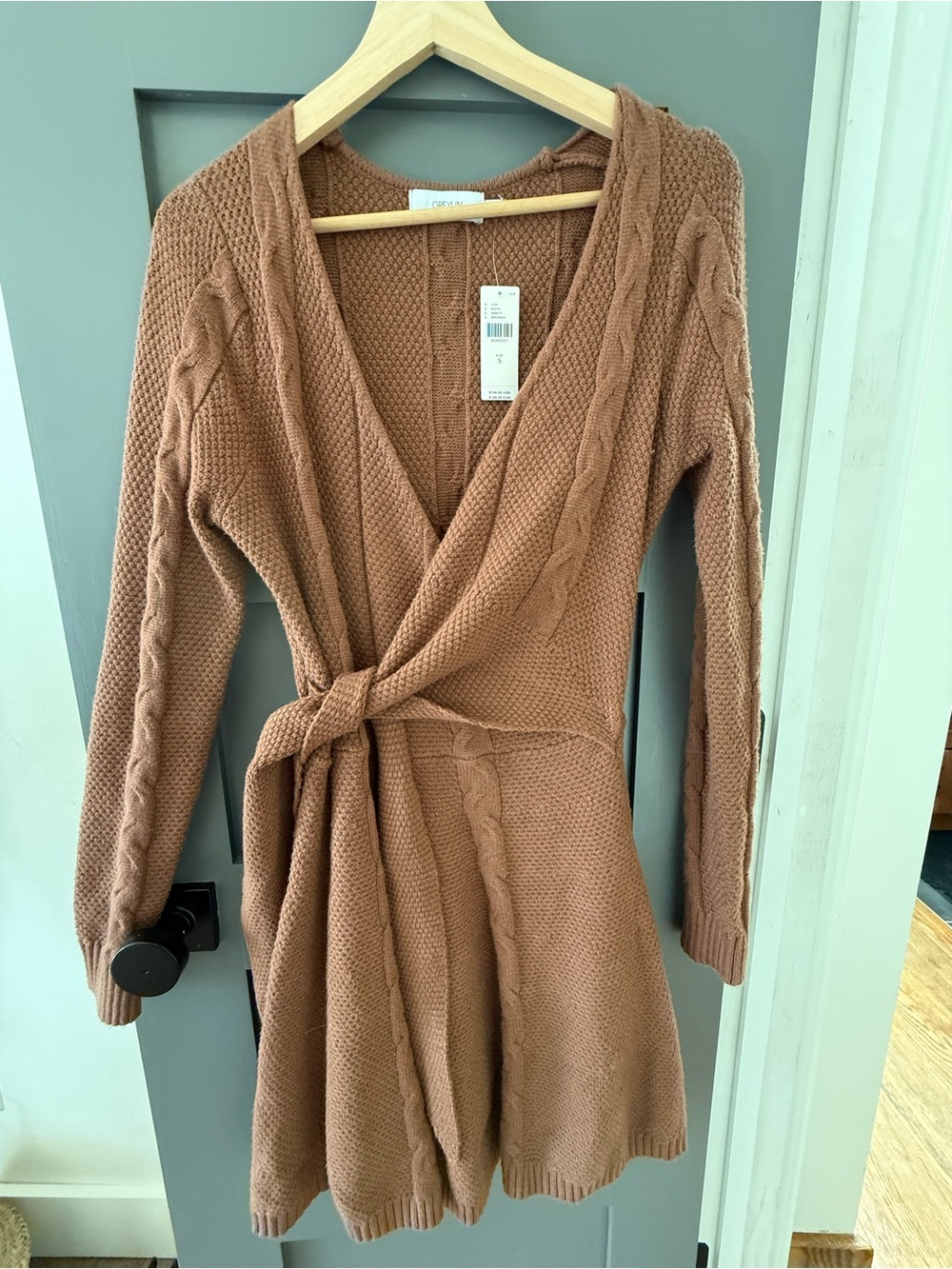 Anthropologie Women's Wrap Cable-Knit Dress in Warm Brown NWT